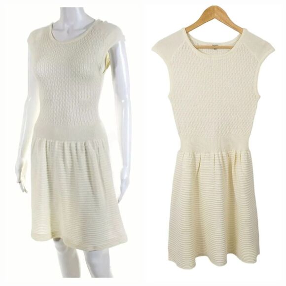 BB Dakota Fit and Flare Ribbed Cable Knit Wool Blend Dress in Ivory Size Small - Picture 1 of 10